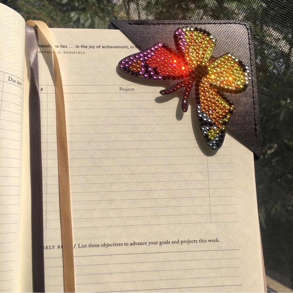 Diamond Art Butterfly Corner Bookmark, Colorful, Sparkly, Bling (ORNG/YLW/PINK) - Picture 3 of 17